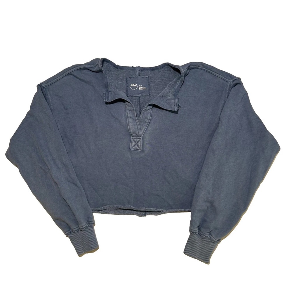 Aerie Women’s Cropped Lightweight Oversized Long Sleeve Sweatshirt Raw Hem XS